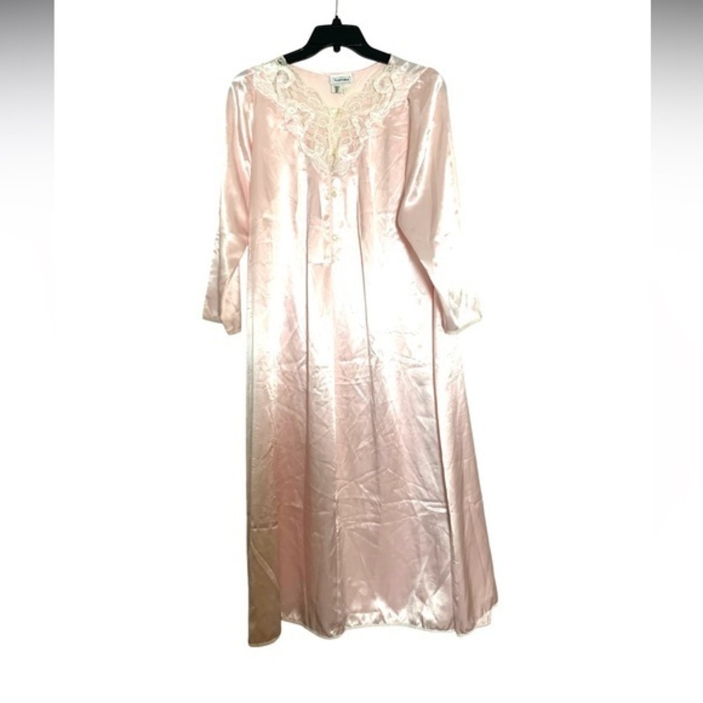 Vintage Natori Satin Lace Night Gown Pink Large